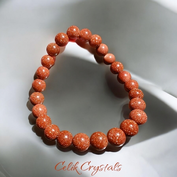 Goldstone Sandstone Bracelet Natural Stones 8mm Stretches Healing Bracelet - Picture 3 of 5